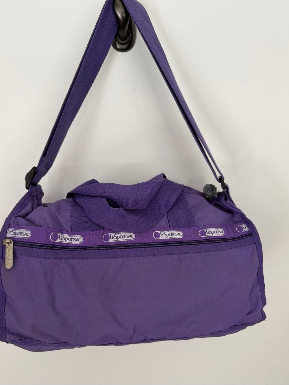 Lesportsac Purple Nylon Shoulder Travel Bag with Logo Trim